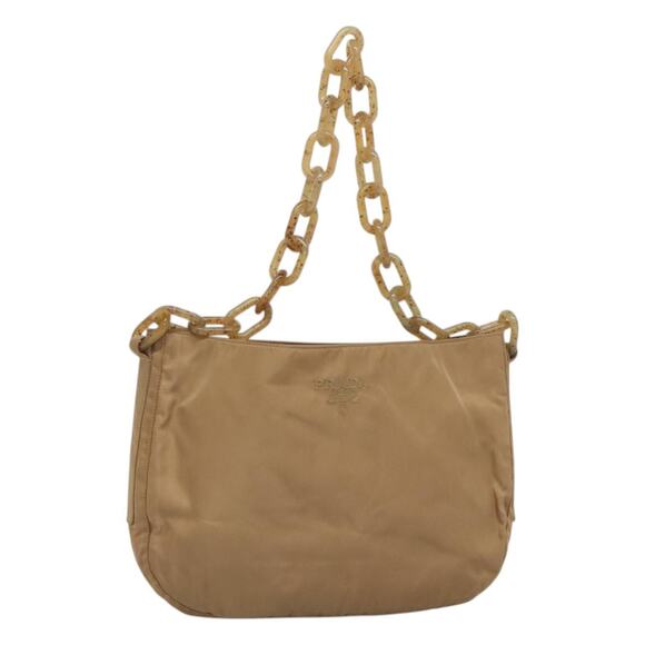 PRADA Chain Shoulder Bag Nylon Beige - Picture 1 of 12